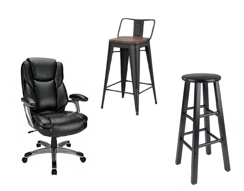 CHAIRS — Office chairs, stools, etc. Ask about options. 