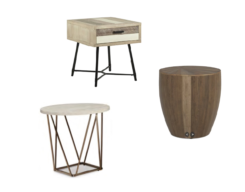 END TABLES — Various materials and sizes. Ask about options. 